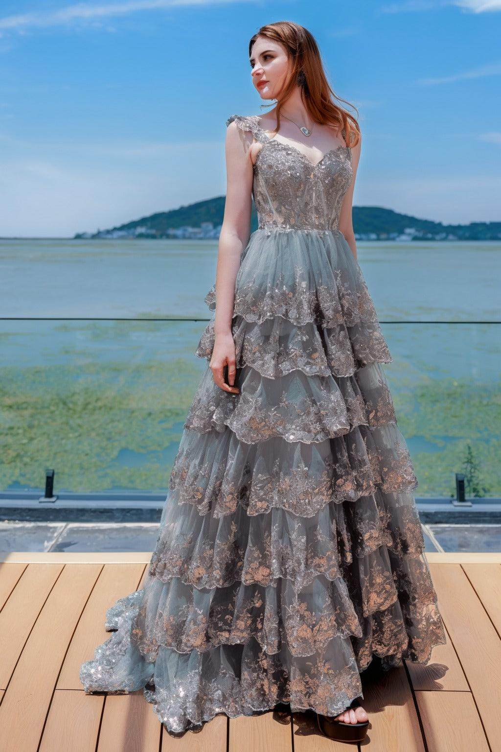 Elegant Ball Gown Sweep Brush Train Tulle Prom Dress for Prom
