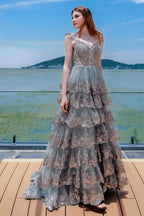 Elegant Ball Gown Sweep Brush Train Tulle Prom Dress for Prom