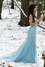 Elegant Sheath Column Floor Length Tulle Prom Dress for Prom