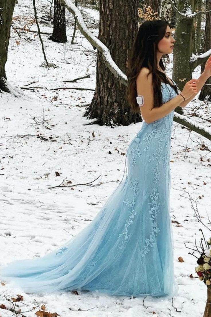 Elegant Sheath Column Floor Length Tulle Prom Dress for Prom