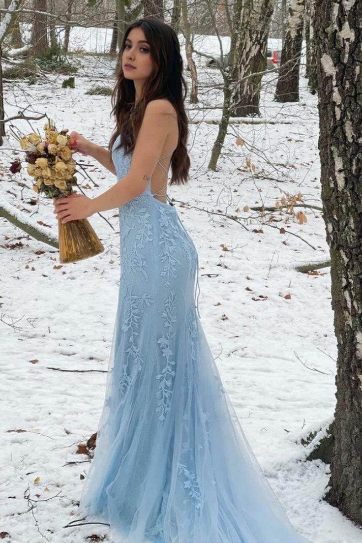 Elegant Sheath Column Floor Length Tulle Prom Dress for Prom