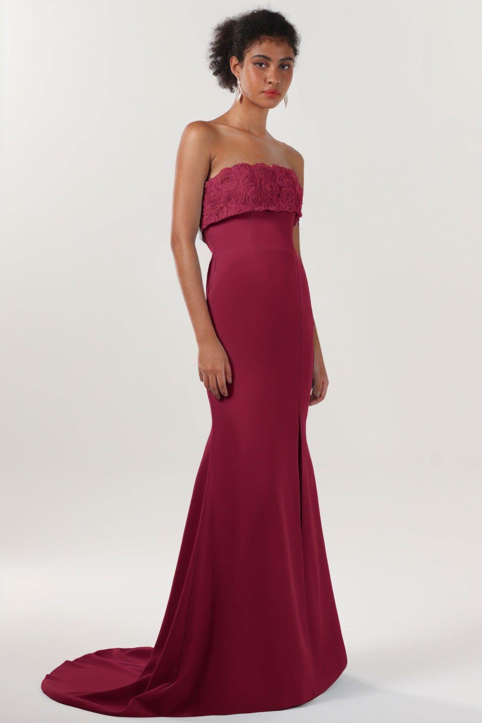 Elegant Trumpet Mermaid Sweep Brush Train Stretch Crepe Bridesmaid Dress CS0591BM Bridesmaid Dress