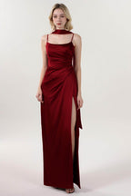 Elegant Sheath Column Maxi Luxe Satin Bridesmaid Dress CS0599BM Bridesmaid Dress