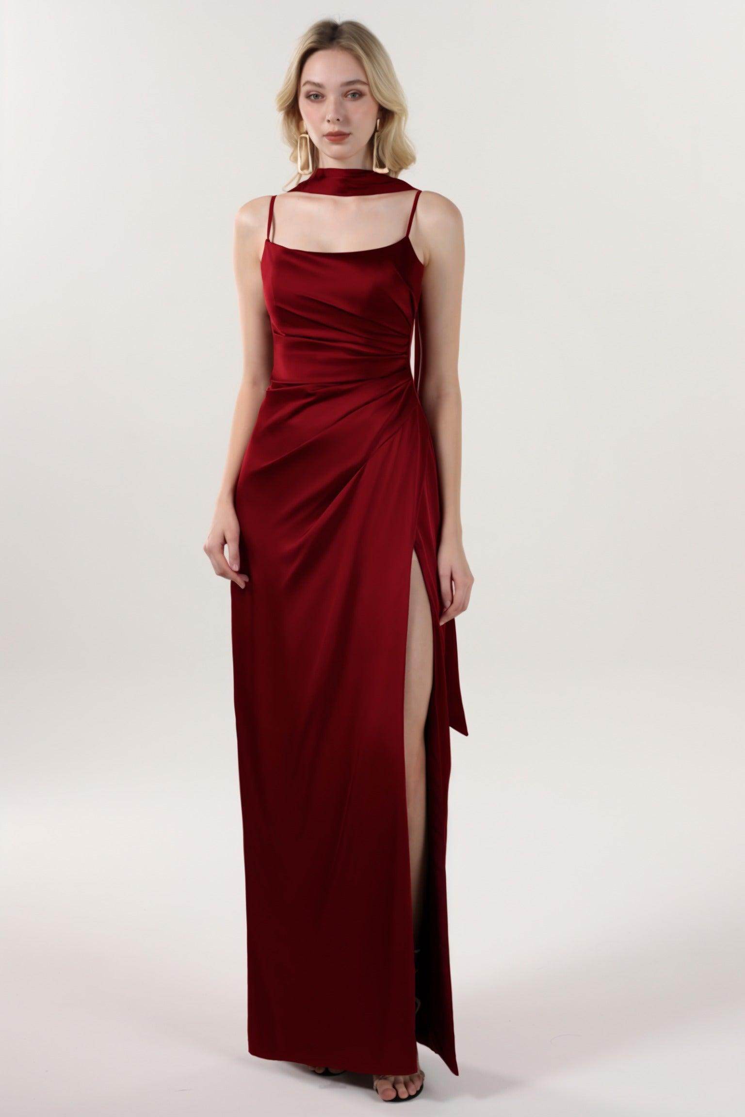 Elegant Sheath Column Maxi Luxe Satin Bridesmaid Dress CS0599BM Bridesmaid Dress