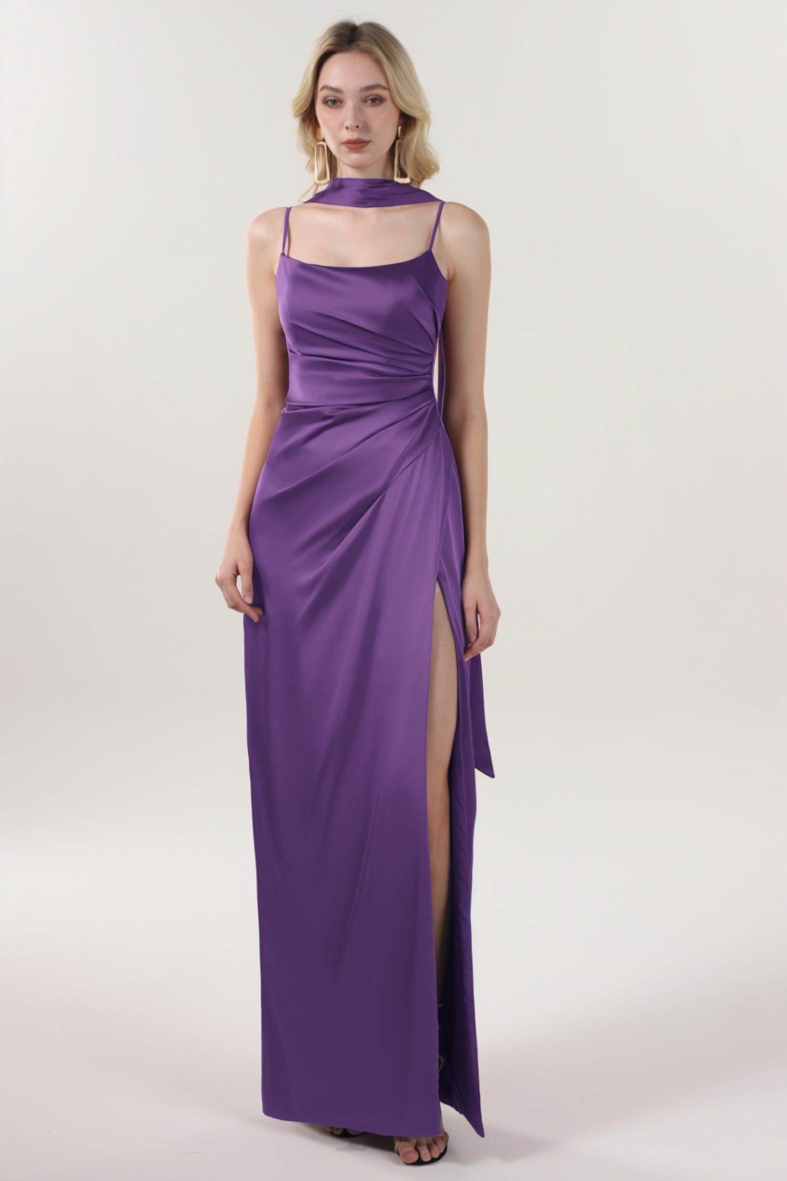 Elegant Sheath Column Maxi Luxe Satin Bridesmaid Dress CS0599BM Bridesmaid Dress