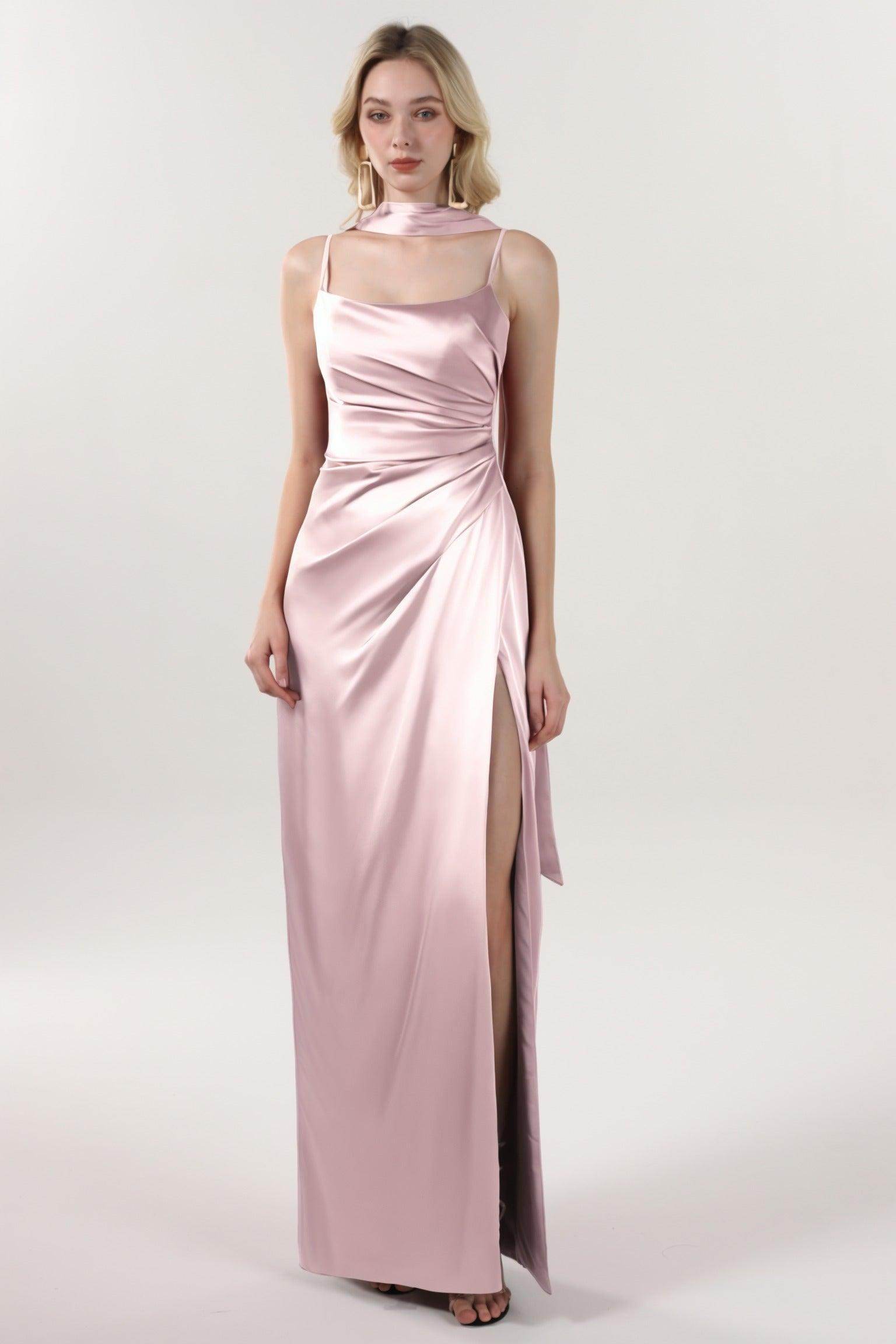 Elegant Sheath Column Maxi Luxe Satin Bridesmaid Dress CS0599BM Bridesmaid Dress