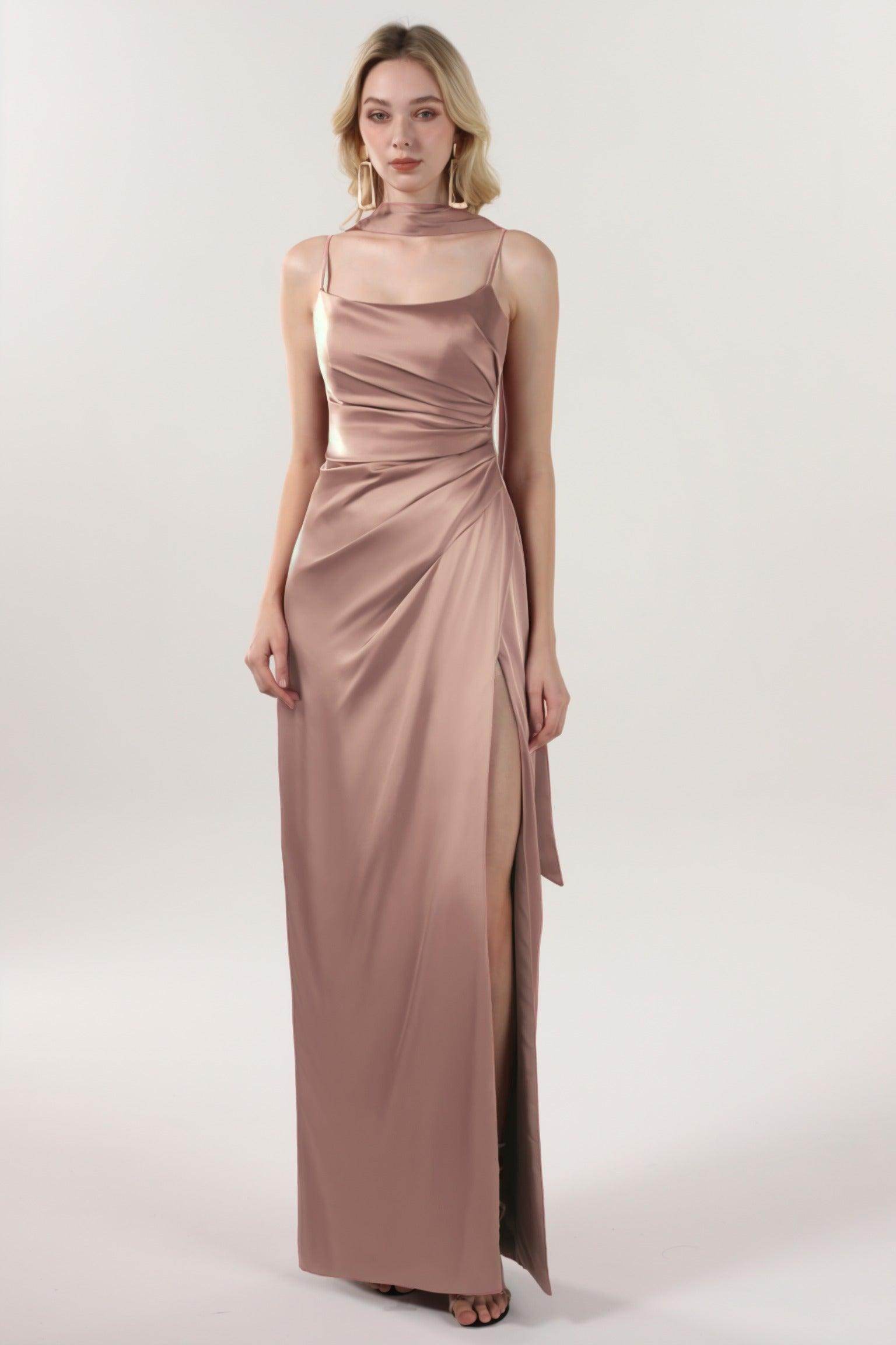 Elegant Sheath Column Maxi Luxe Satin Bridesmaid Dress CS0599BM Bridesmaid Dress