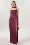Elegant Sheath Column Maxi Luxe Satin Bridesmaid Dress CS0599BM Bridesmaid Dress