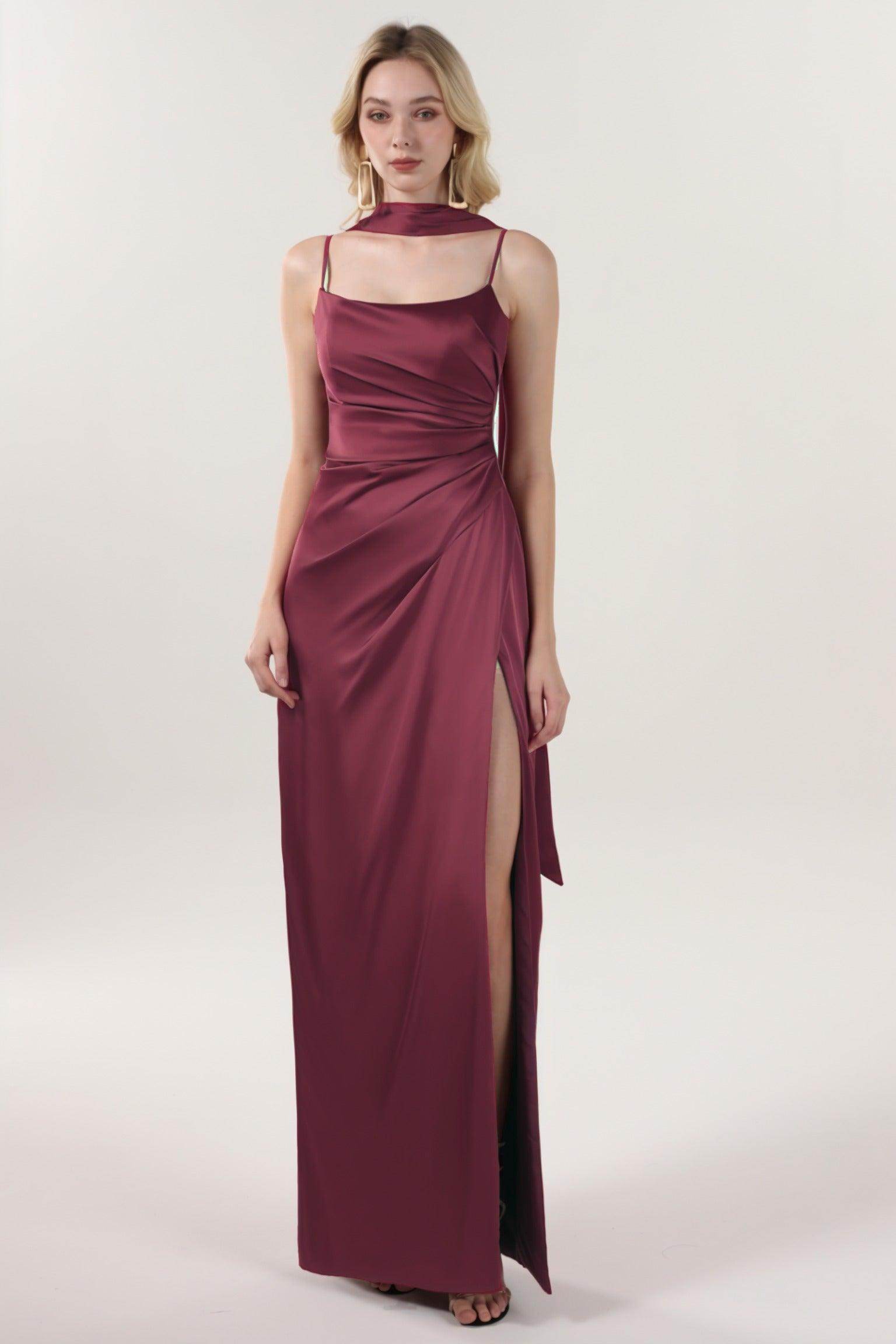 Elegant Sheath Column Maxi Luxe Satin Bridesmaid Dress CS0599BM Bridesmaid Dress