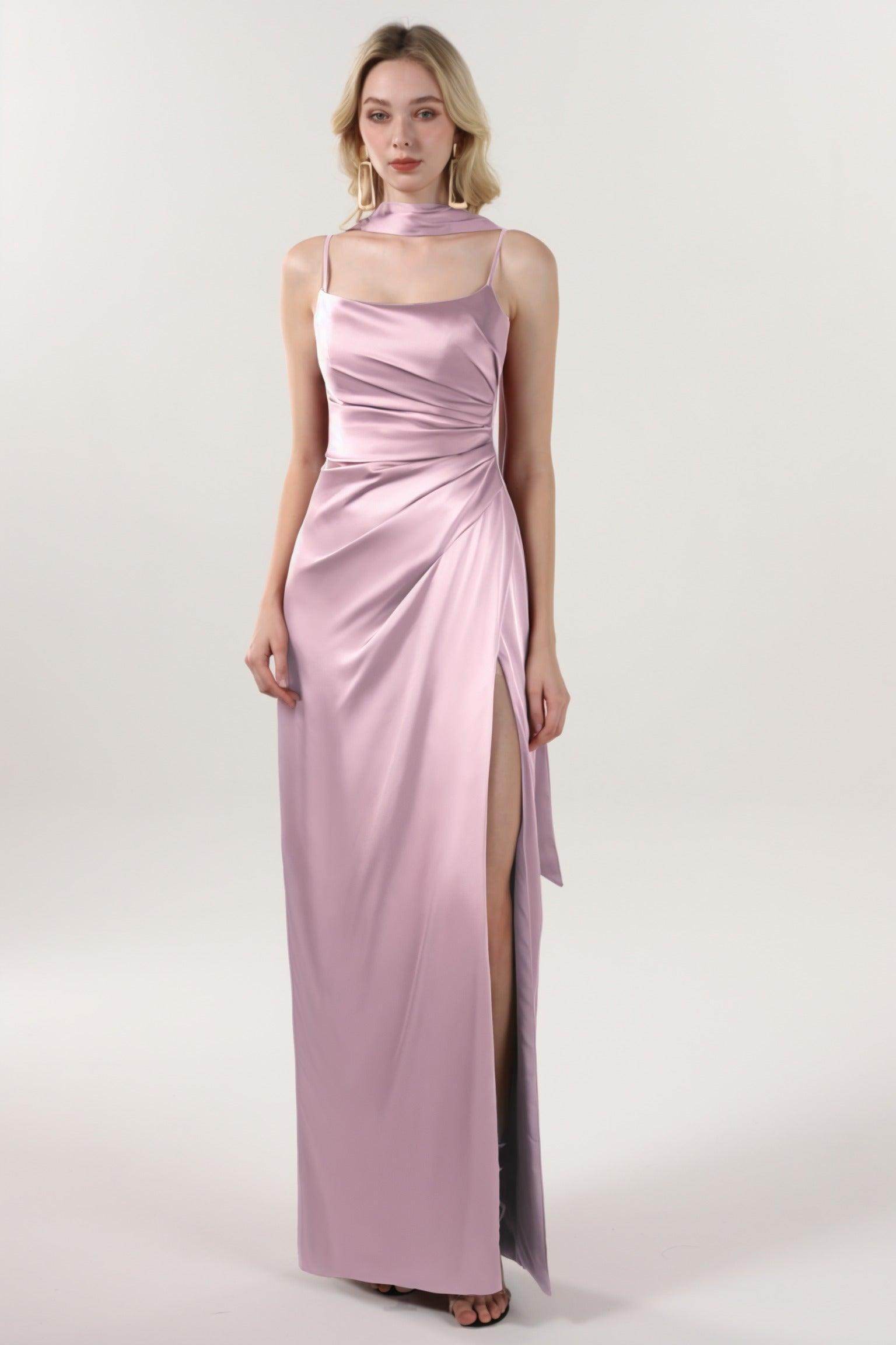 Elegant Sheath Column Maxi Luxe Satin Bridesmaid Dress CS0599BM Bridesmaid Dress
