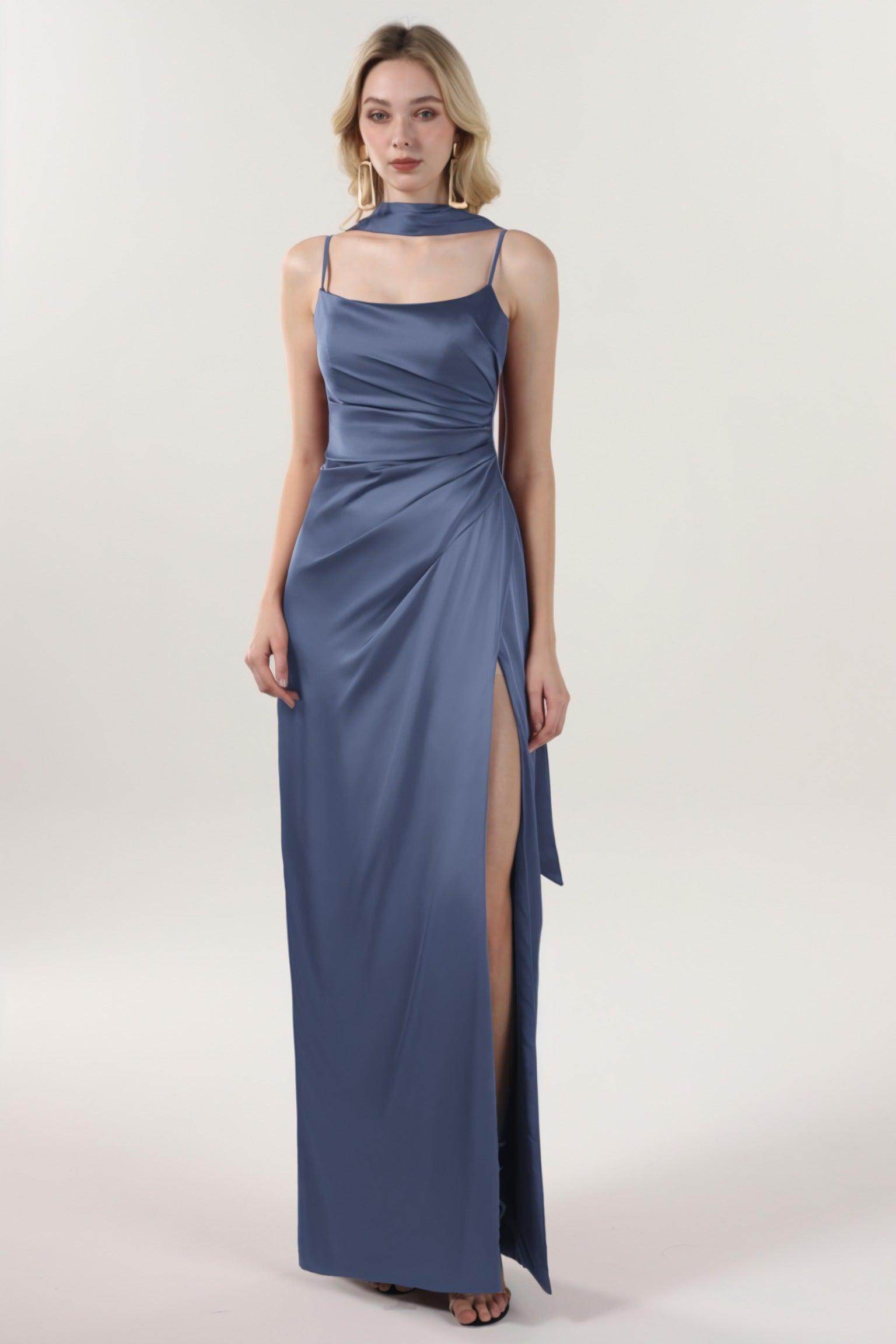 Elegant Sheath Column Maxi Luxe Satin Bridesmaid Dress CS0599BM Bridesmaid Dress