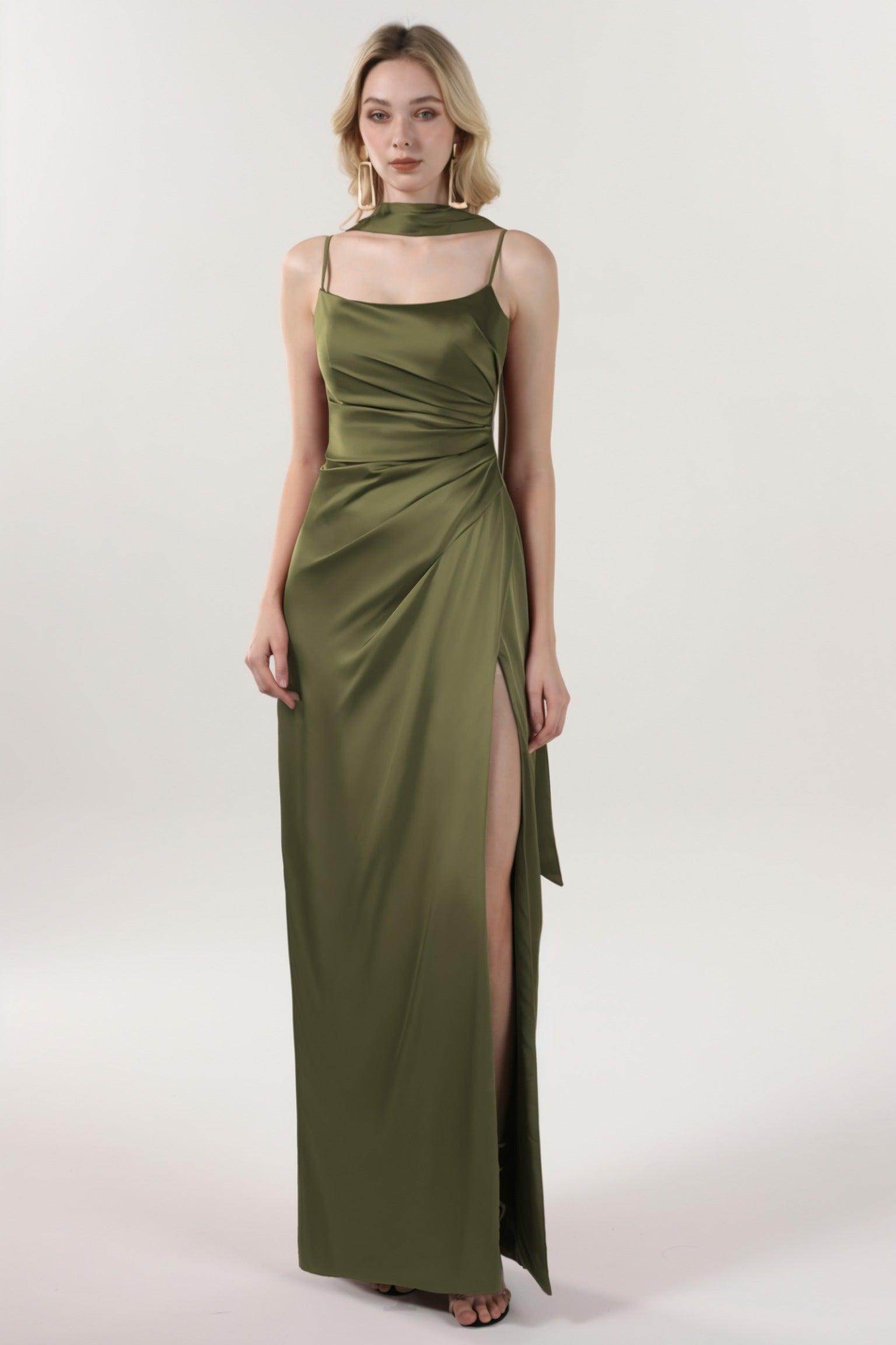 Elegant Sheath Column Maxi Luxe Satin Bridesmaid Dress CS0599BM Bridesmaid Dress