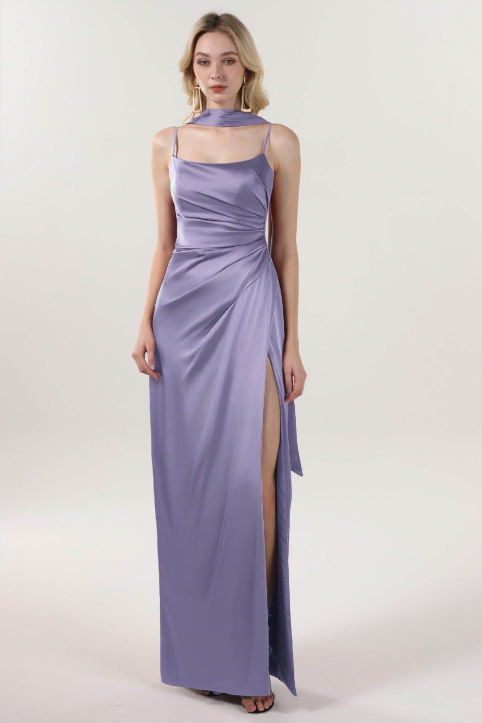 Elegant Sheath Column Maxi Luxe Satin Bridesmaid Dress CS0599BM Bridesmaid Dress
