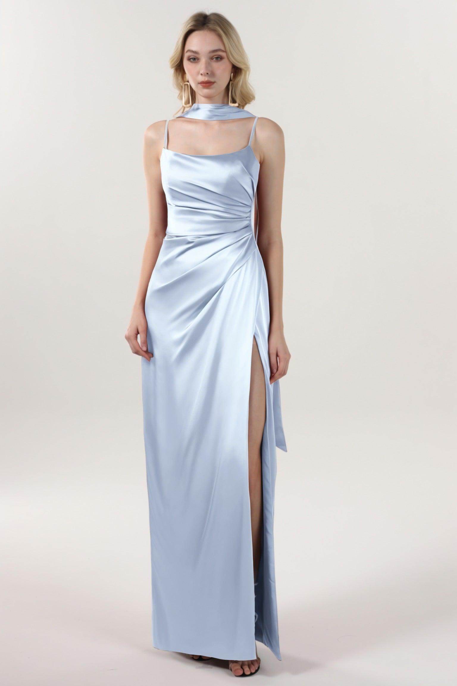 Elegant Sheath Column Maxi Luxe Satin Bridesmaid Dress CS0599BM Bridesmaid Dress