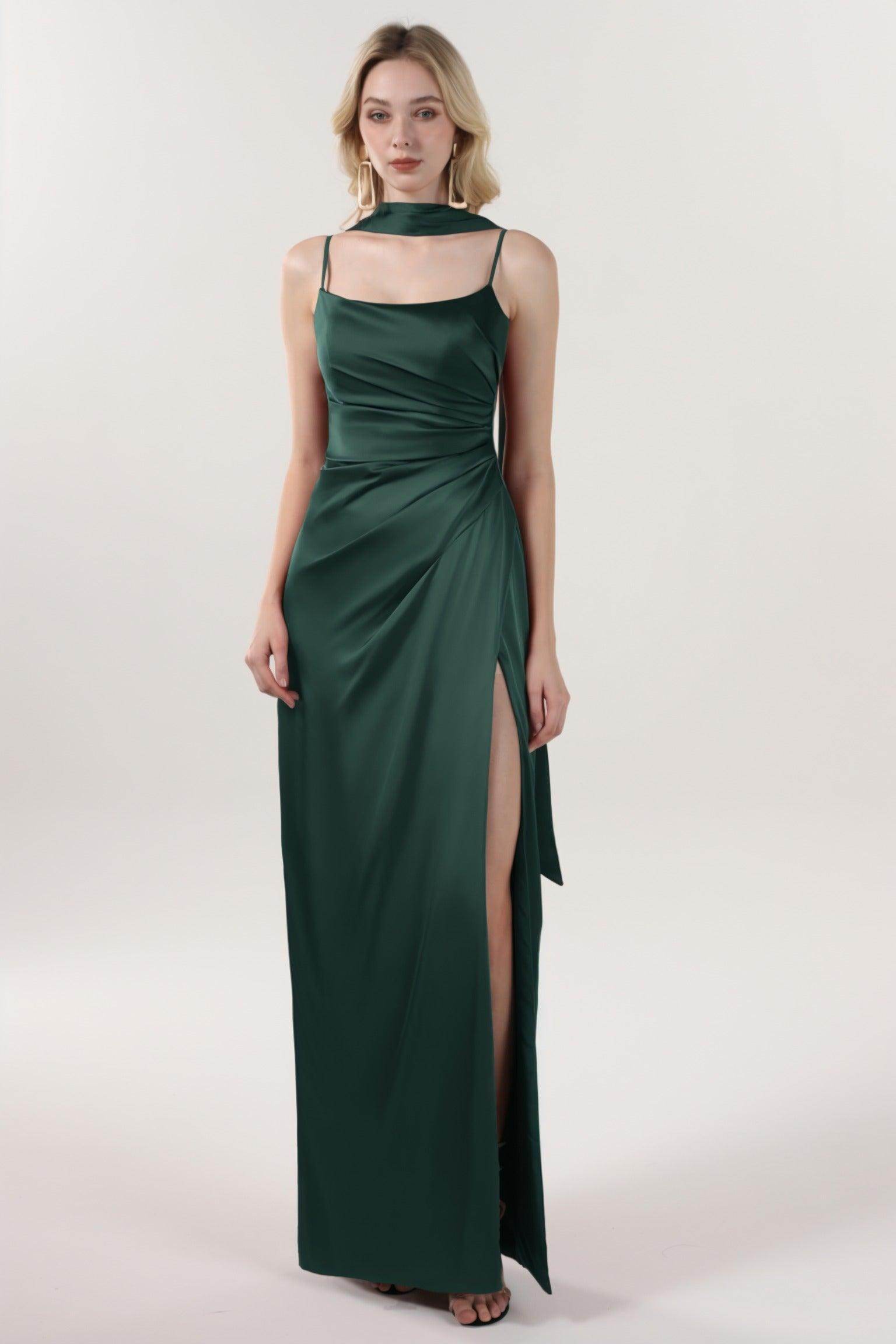 Elegant Sheath Column Maxi Luxe Satin Bridesmaid Dress CS0599BM Bridesmaid Dress