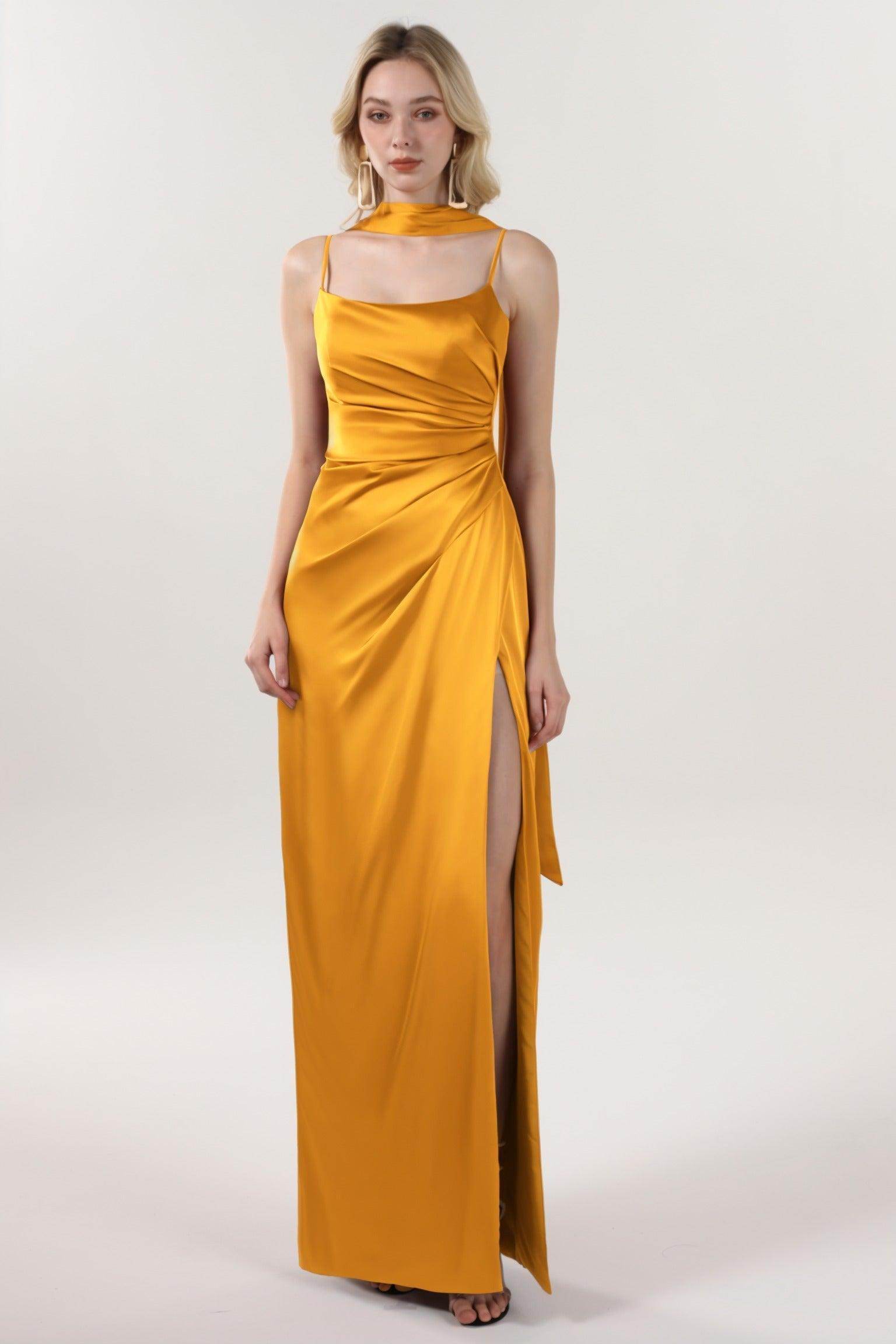 Elegant Sheath Column Maxi Luxe Satin Bridesmaid Dress CS0599BM Bridesmaid Dress