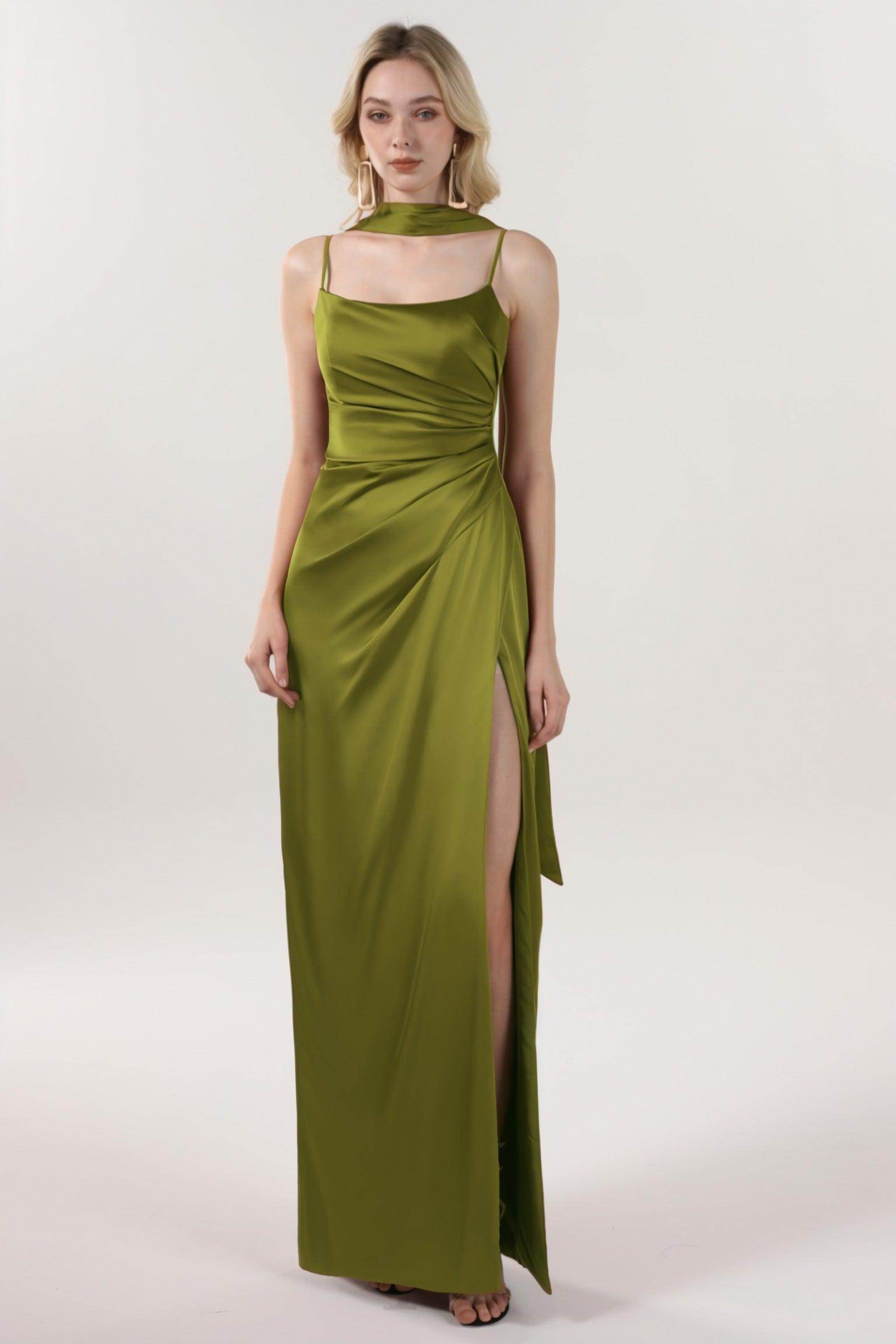 Elegant Sheath Column Maxi Luxe Satin Bridesmaid Dress CS0599BM Bridesmaid Dress