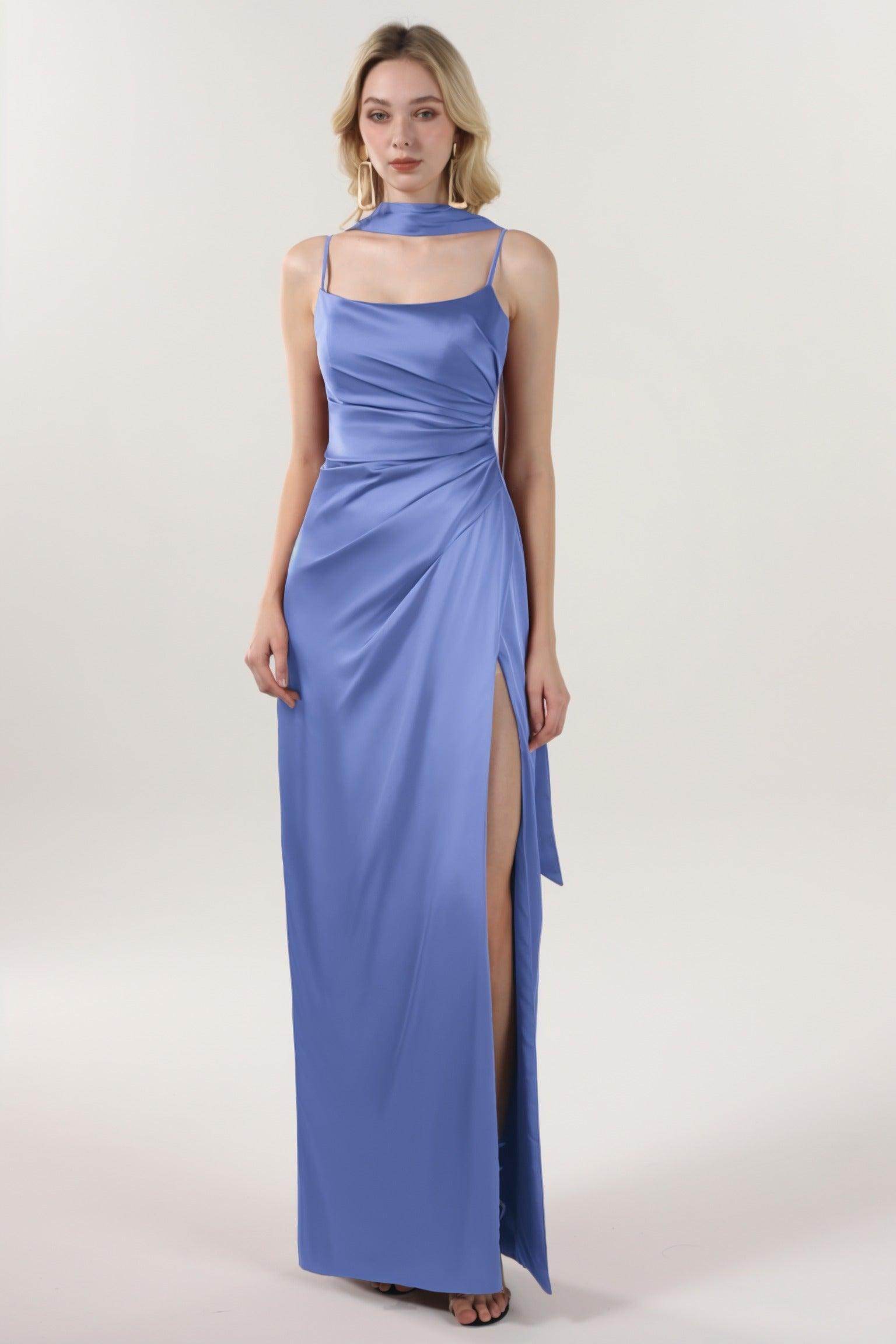 Elegant Sheath Column Maxi Luxe Satin Bridesmaid Dress CS0599BM Bridesmaid Dress