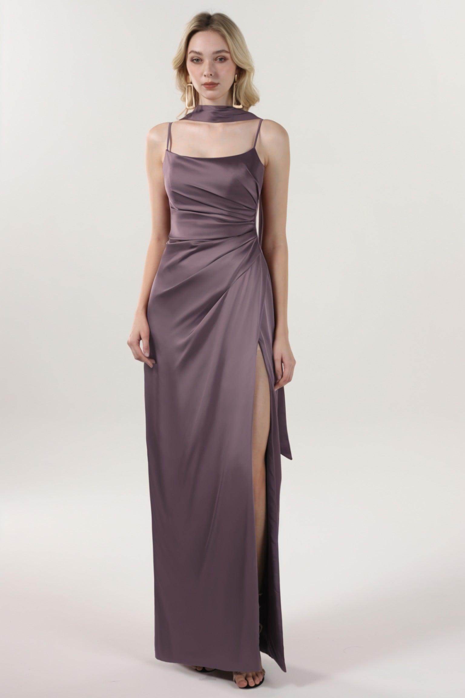 Elegant Sheath Column Maxi Luxe Satin Bridesmaid Dress CS0599BM Bridesmaid Dress