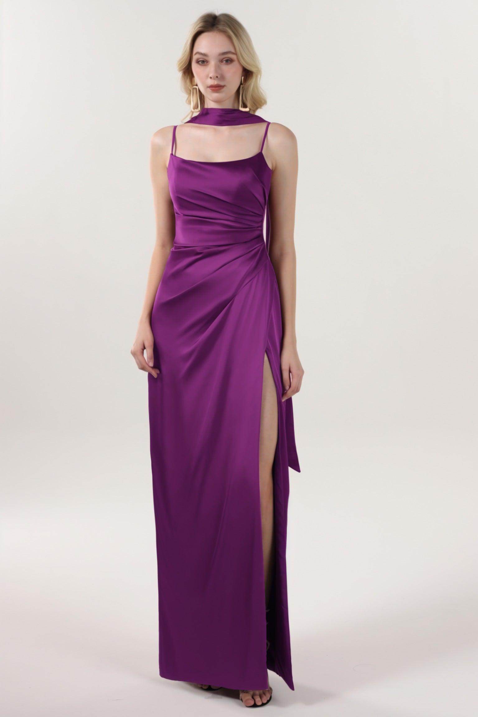 Elegant Sheath Column Maxi Luxe Satin Bridesmaid Dress CS0599BM Bridesmaid Dress