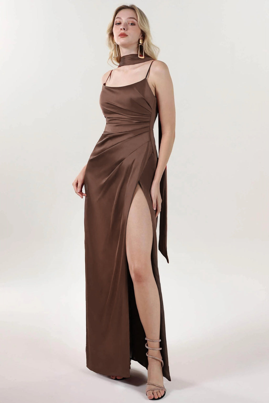 Elegant Sheath Column Maxi Luxe Satin Bridesmaid Dress CS0599BM Bridesmaid Dress