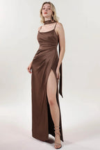 Elegant Sheath Column Maxi Luxe Satin Bridesmaid Dress CS0599BM Bridesmaid Dress