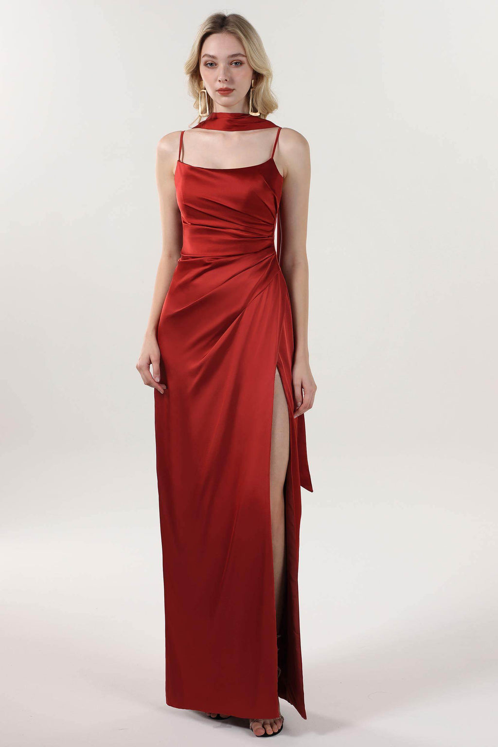 Elegant Sheath Column Maxi Luxe Satin Bridesmaid Dress CS0599BM Bridesmaid Dress