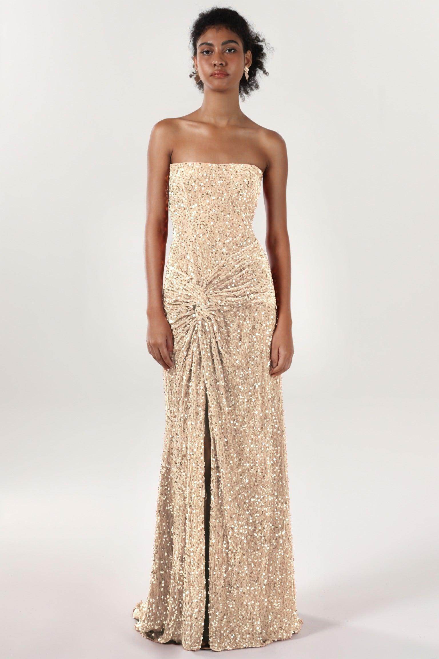 Elegant Sheath Column Sweep Brush Train Velvet Sequin Bridesmaid Dress CS0634BM Bridesmaid Dress