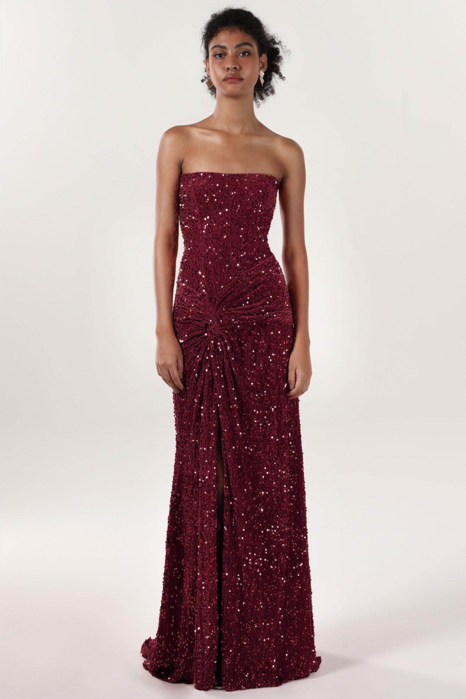 Elegant Sheath Column Sweep Brush Train Velvet Sequin Bridesmaid Dress CS0634BM Bridesmaid Dress
