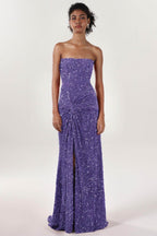 Elegant Sheath Column Sweep Brush Train Velvet Sequin Bridesmaid Dress CS0634BM Bridesmaid Dress