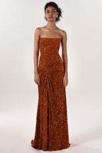 Elegant Sheath Column Sweep Brush Train Velvet Sequin Bridesmaid Dress CS0634BM Bridesmaid Dress