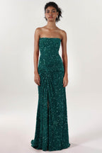 Elegant Sheath Column Sweep Brush Train Velvet Sequin Bridesmaid Dress CS0634BM Bridesmaid Dress