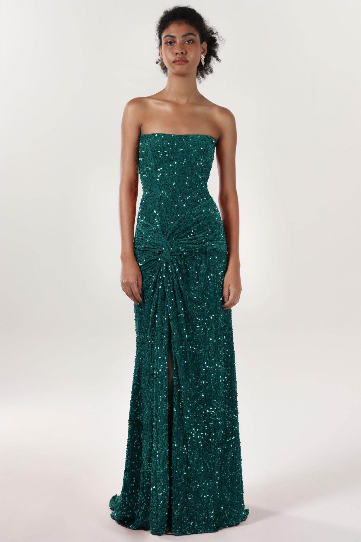 Elegant Sheath Column Sweep Brush Train Velvet Sequin Bridesmaid Dress CS0634BM Bridesmaid Dress