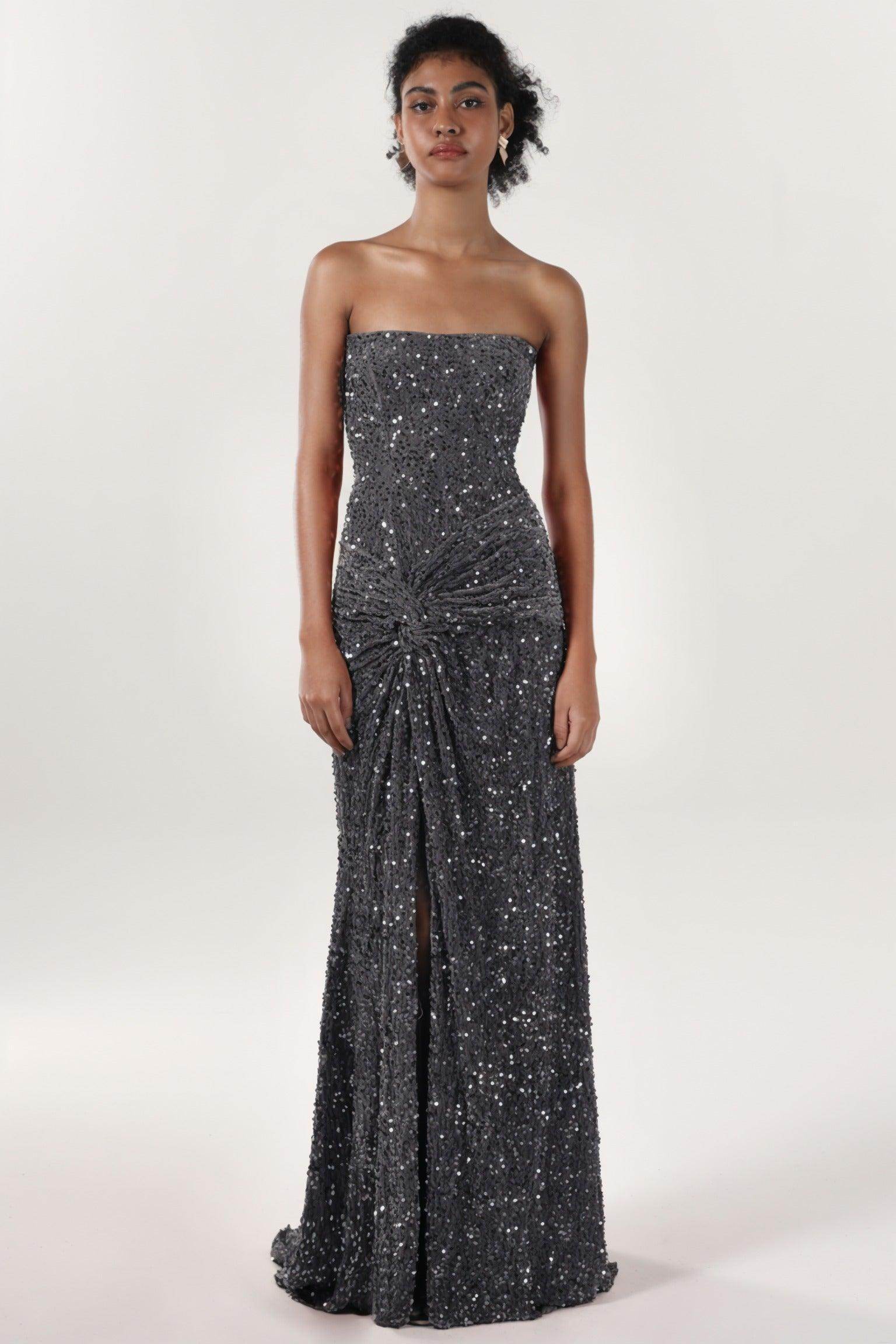 Elegant Sheath Column Sweep Brush Train Velvet Sequin Bridesmaid Dress CS0634BM Bridesmaid Dress