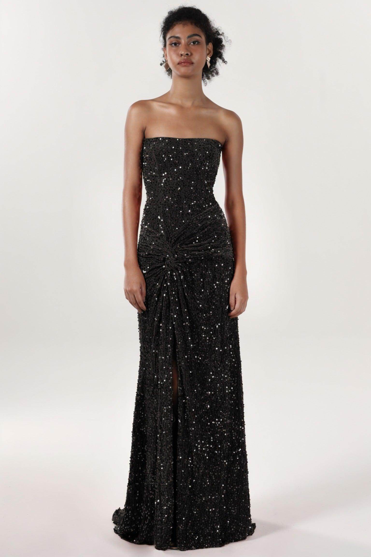 Elegant Sheath Column Sweep Brush Train Velvet Sequin Bridesmaid Dress CS0634BM Bridesmaid Dress