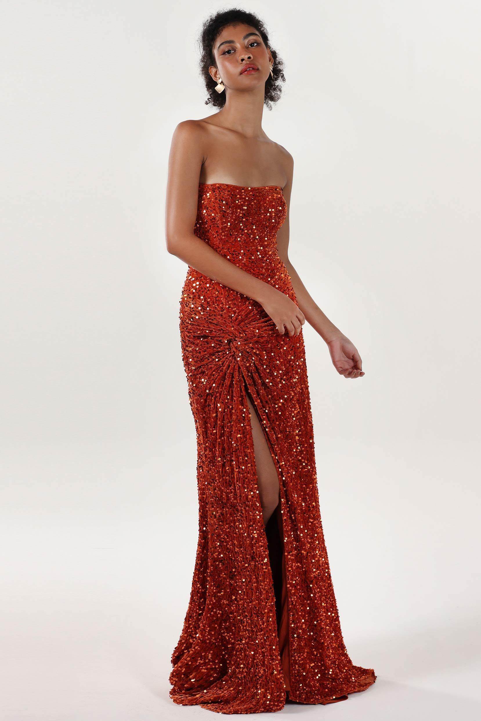 Elegant Sheath Column Sweep Brush Train Velvet Sequin Bridesmaid Dress CS0634BM Bridesmaid Dress