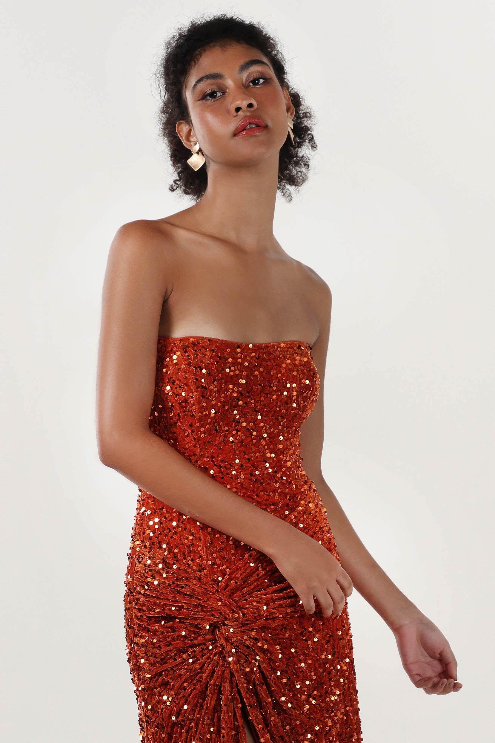 Elegant Sheath Column Sweep Brush Train Velvet Sequin Bridesmaid Dress CS0634BM Bridesmaid Dress