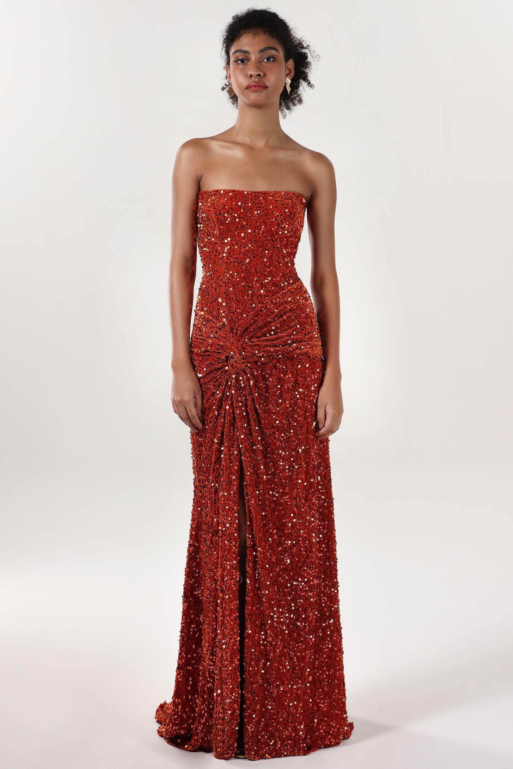 Elegant Sheath Column Sweep Brush Train Velvet Sequin Bridesmaid Dress CS0634BM Bridesmaid Dress