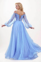 Elegant A Line Sweep Brush Train Tulle Prom Dress for Prom