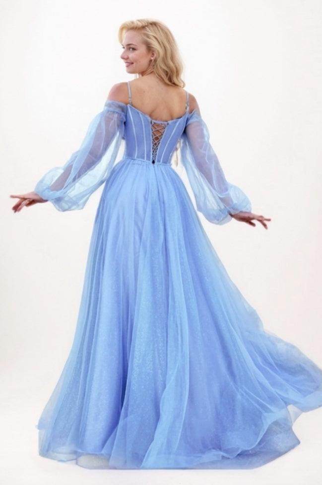 Elegant A Line Sweep Brush Train Tulle Prom Dress for Prom