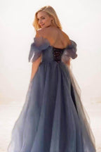 Elegant A Line Sweep Brush Train Tulle Prom Dress for Prom