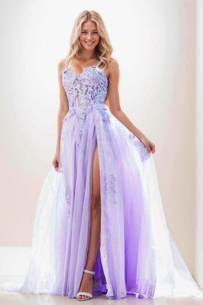 Elegant Sweetheart Spaghetti Straps Applique A Line Tulle for Prom