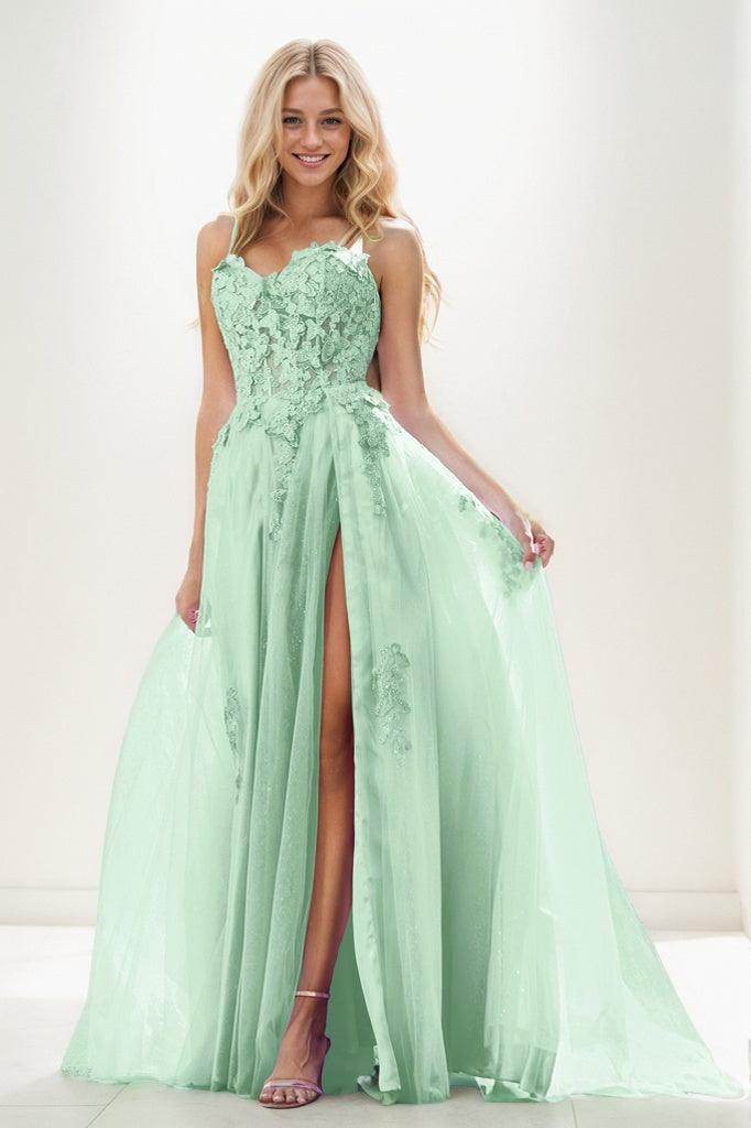 Elegant Sweetheart Spaghetti Straps Applique A Line Tulle for Prom