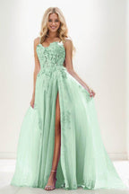 Elegant Sweetheart Spaghetti Straps Applique A Line Tulle for Prom