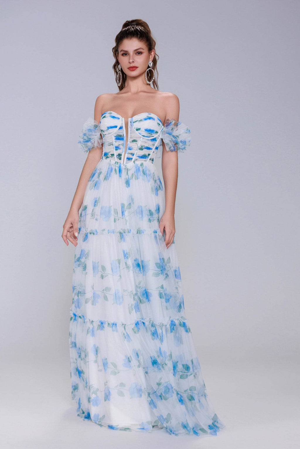 Elegant A Line Maxi Printed Gauze Prom Dress for Prom