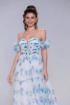 Elegant A Line Maxi Printed Gauze Prom Dress for Prom