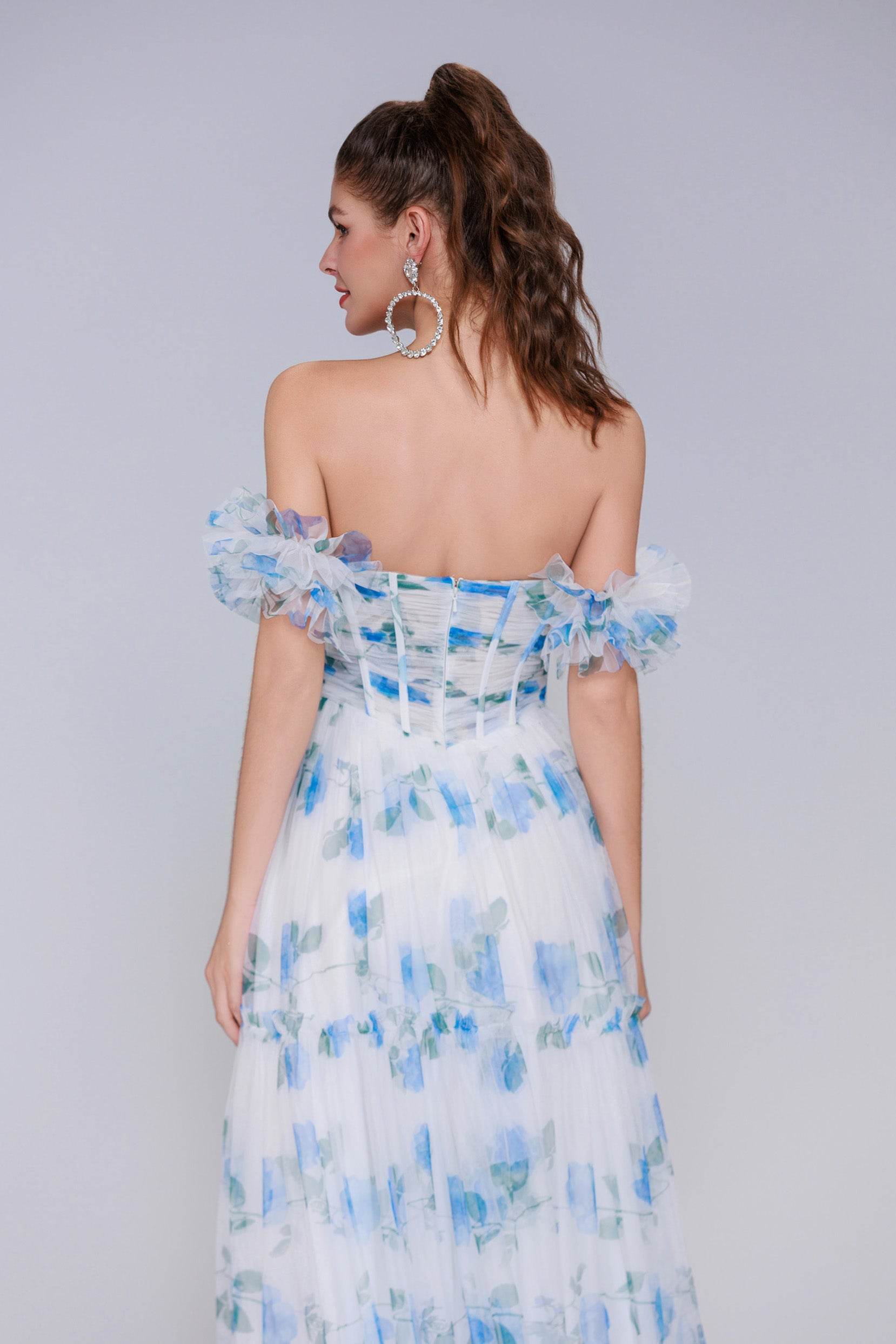 Elegant A Line Maxi Printed Gauze Prom Dress for Prom