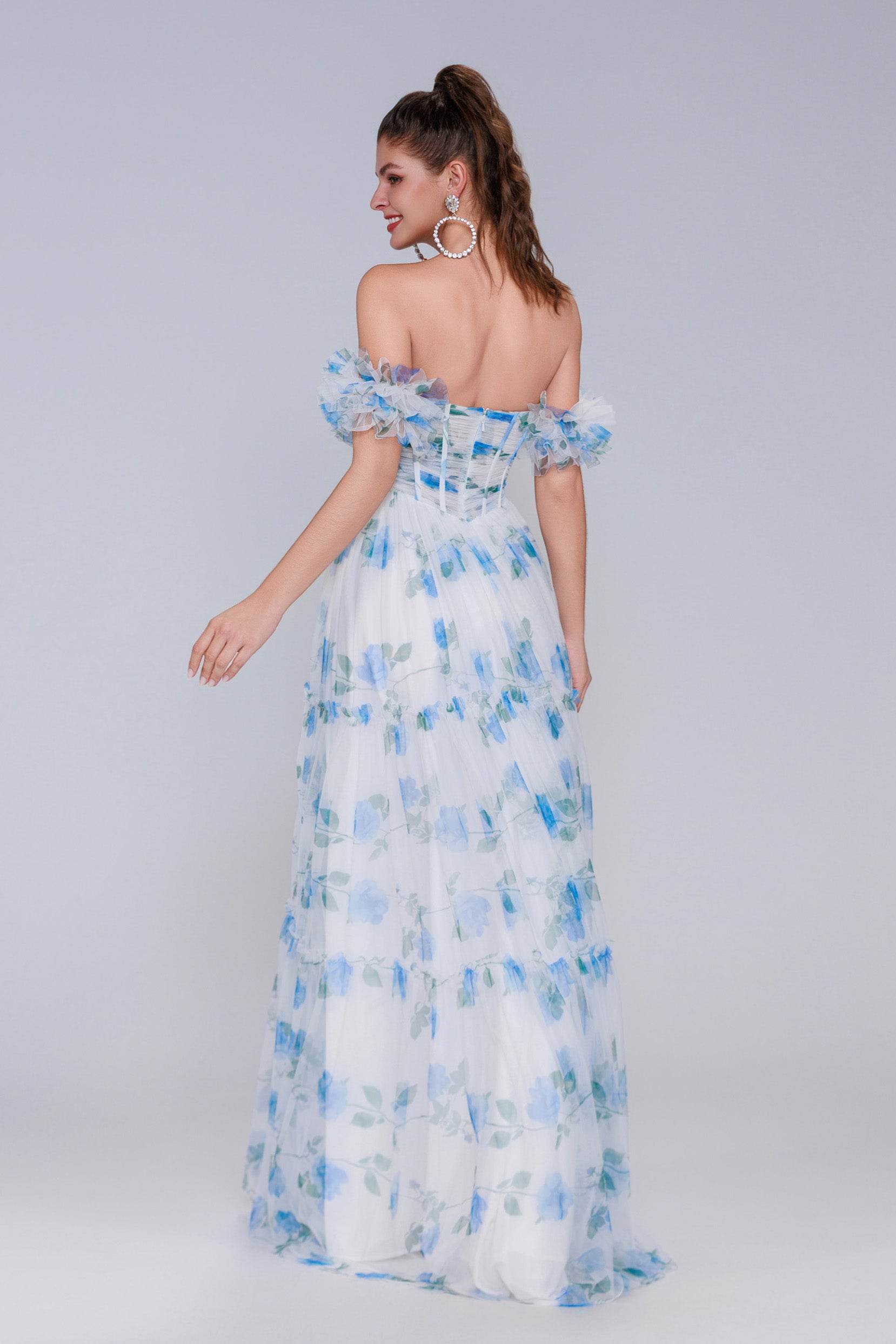 Elegant A Line Maxi Printed Gauze Prom Dress for Prom