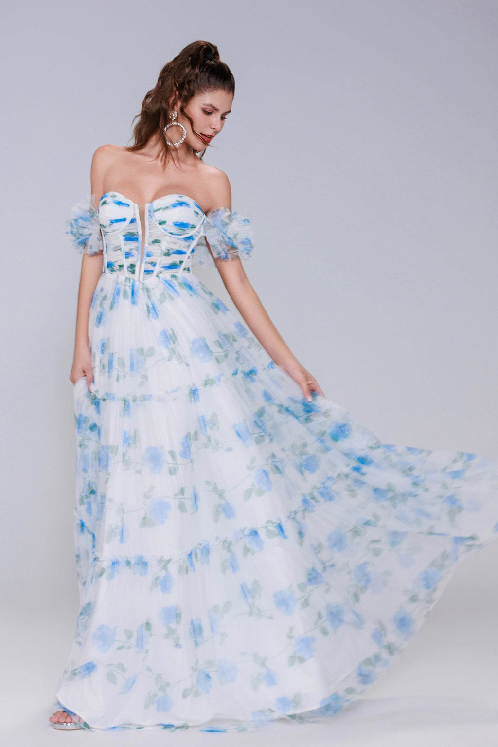 Elegant A Line Maxi Printed Gauze Prom Dress for Prom