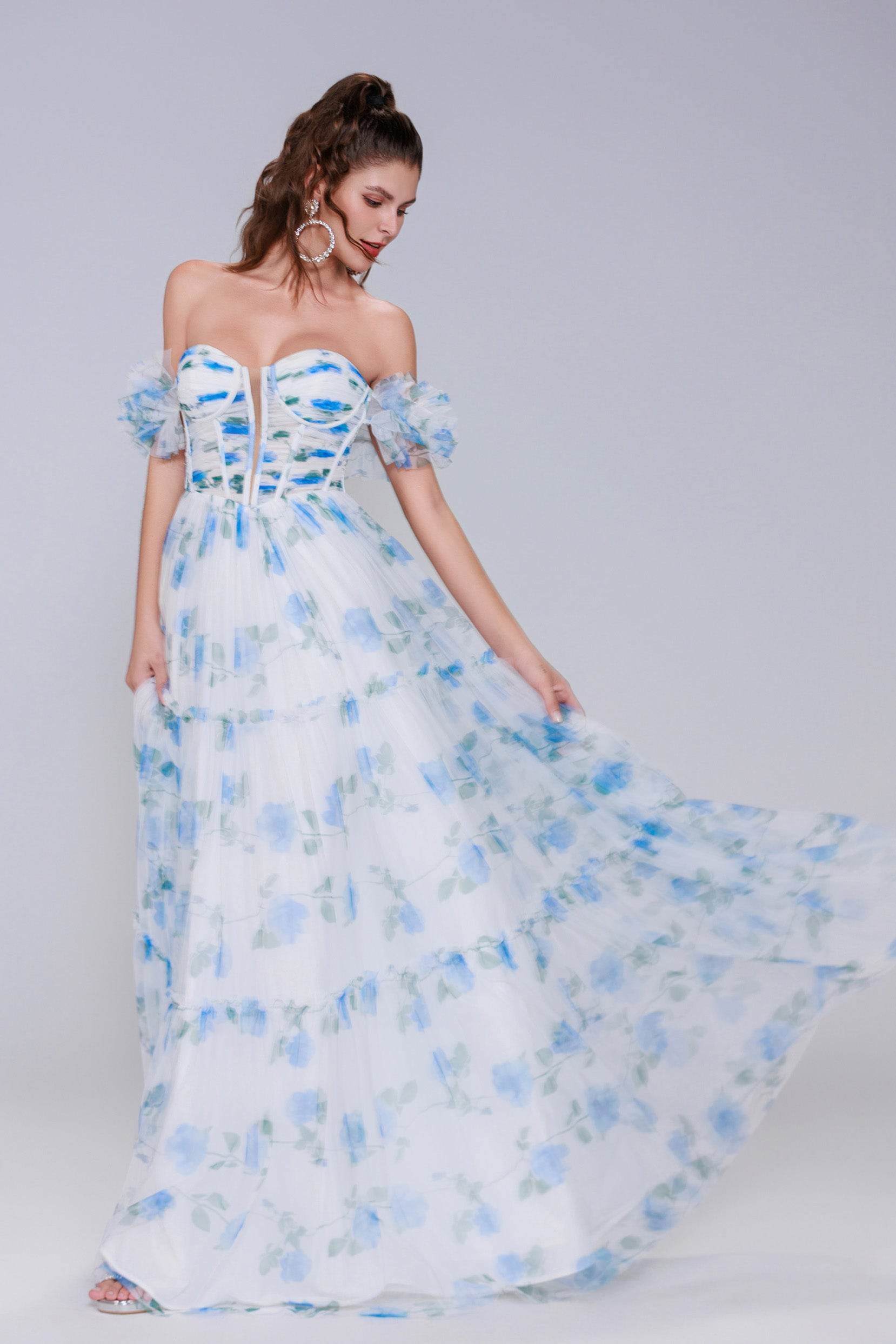 Elegant A Line Maxi Printed Gauze Prom Dress for Prom